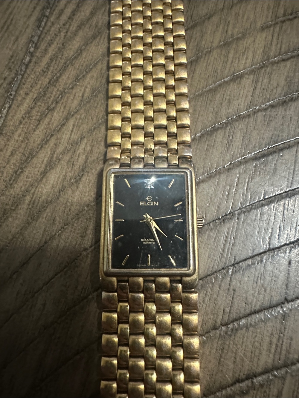 Elgin Men's Gold-Tone Rectangular Dress Watch with Black Dial